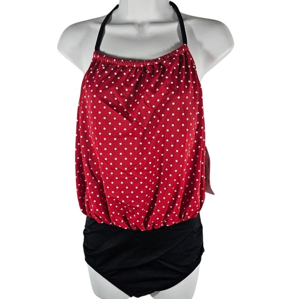 Penbrooke One-PIece Swimsuit Red/Black/White Polka Dots, Minnie NWT Women's S